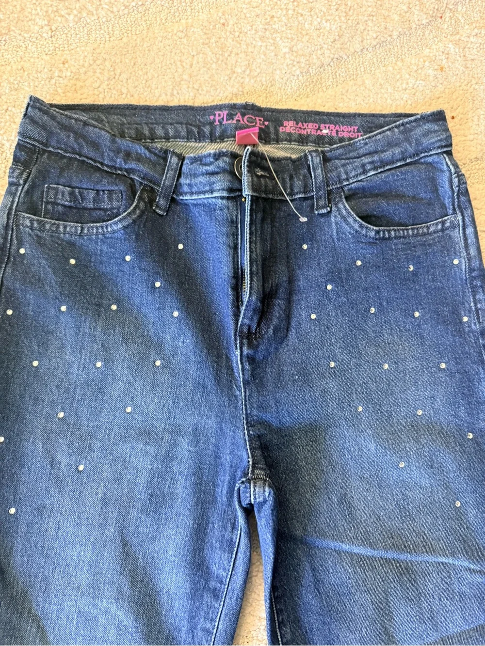 Place Dark Blue Straight Leg Jeans with Pearl Stud Accents NWOT